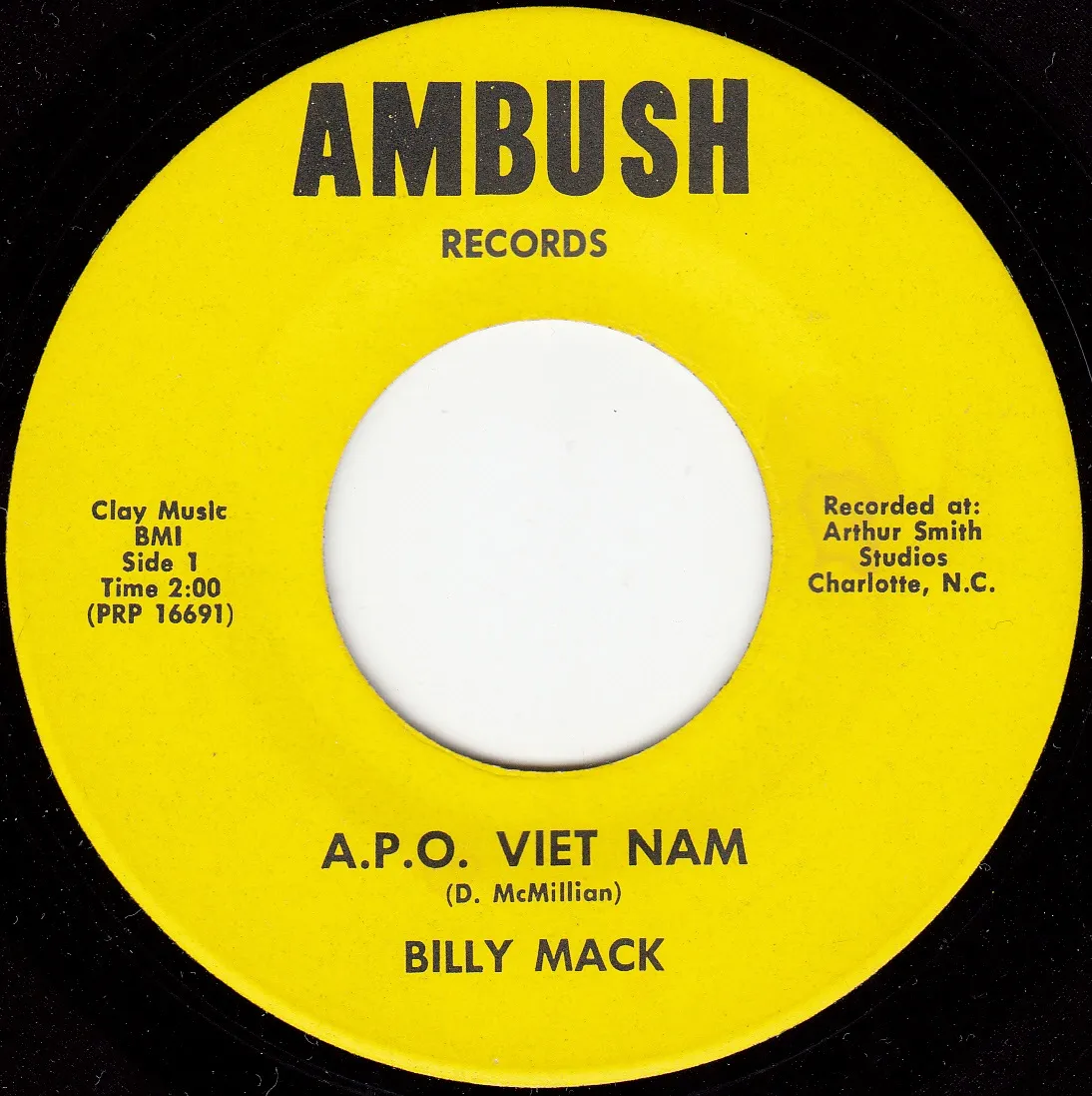 A.P.O. Viet Nam – Billy Mack (A-side label)
