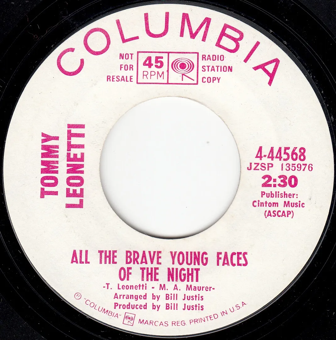 All the Brave Young Faces of the Night – Tommy Leonetti (A-side label)
