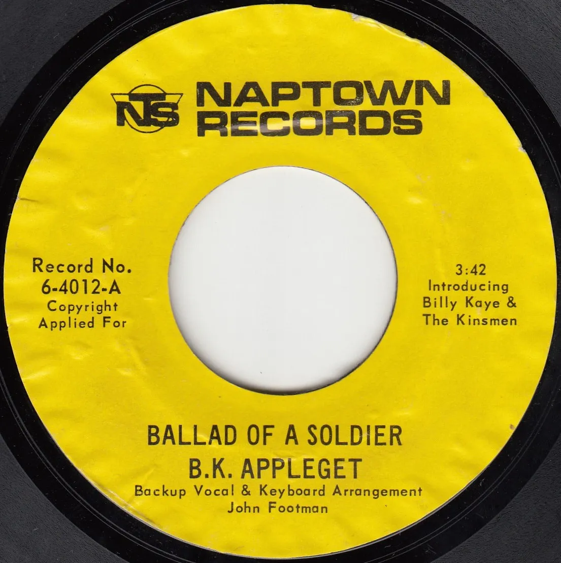 Ballad of a Soldier – B.K. Appleget (A-side label)