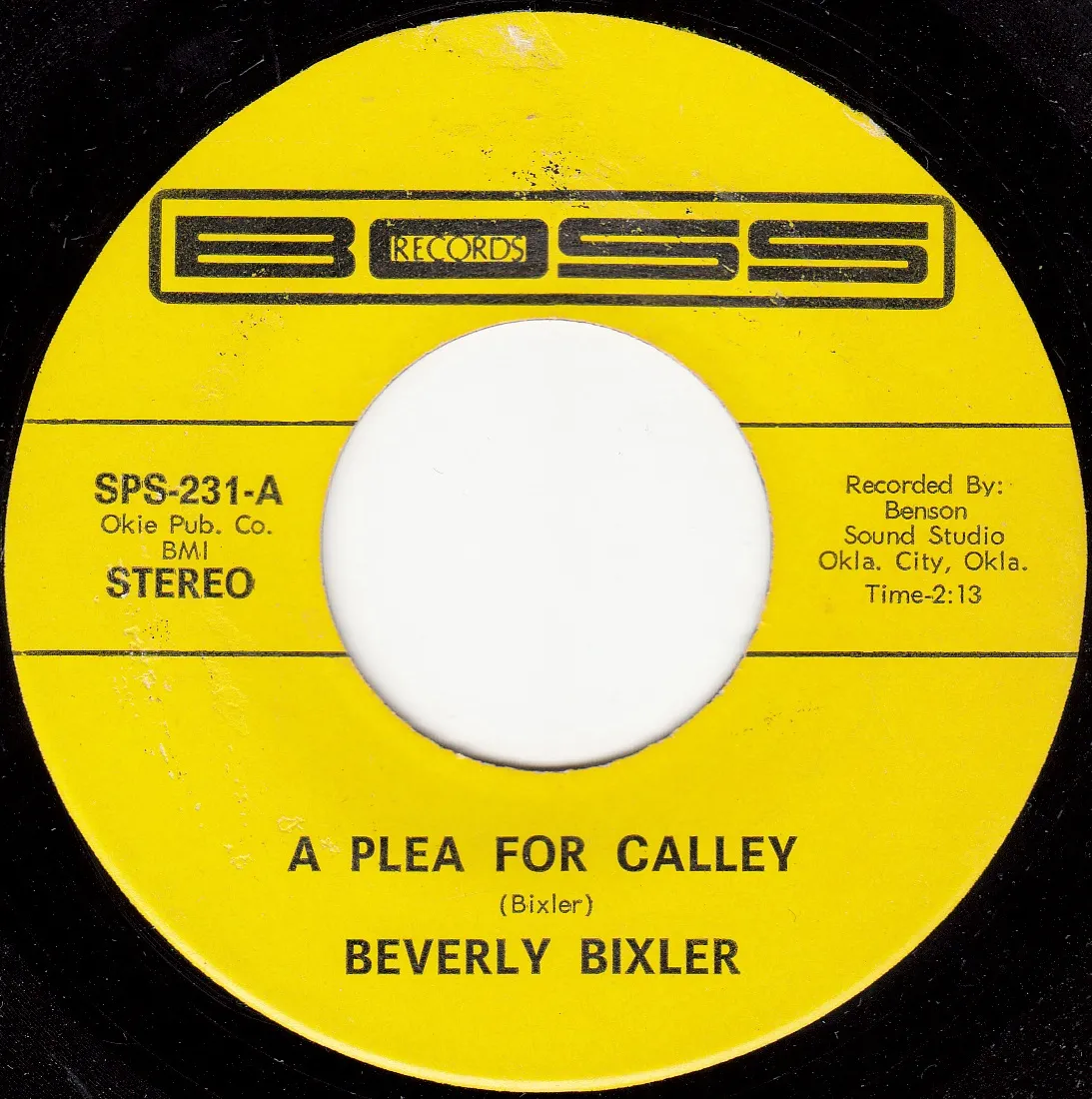 Plea for Calley – Beverly Bixler (A-side label)