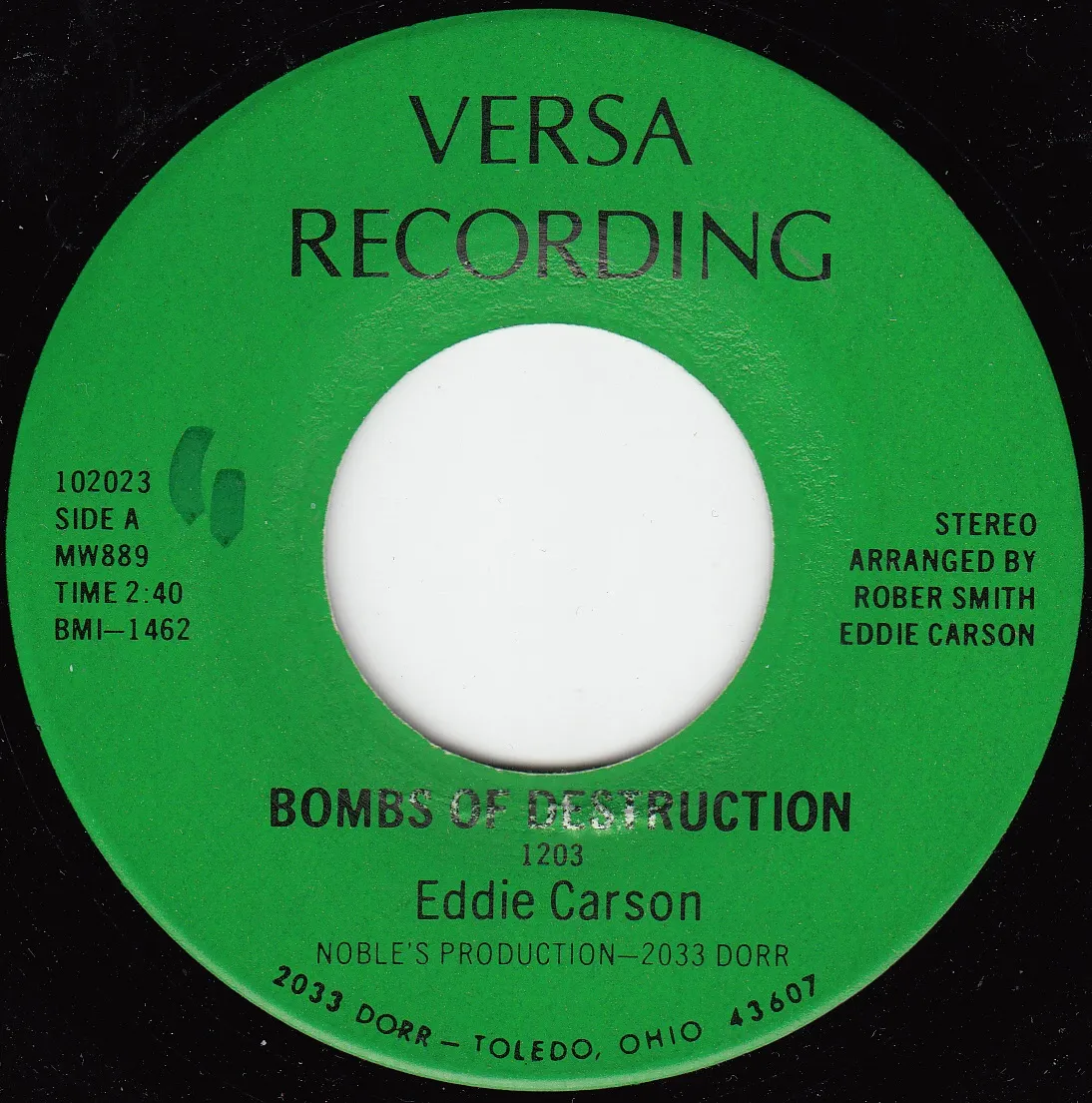 Bombs of Destruction – Eddie Carson (A-side label)