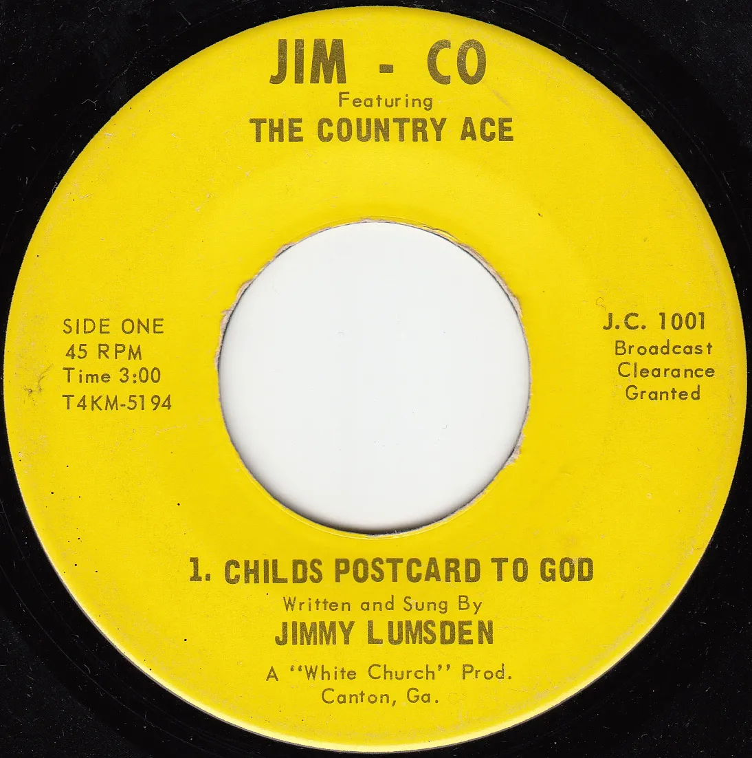 Childs Postcard to God – Jimmy Lumsden (A-side label)