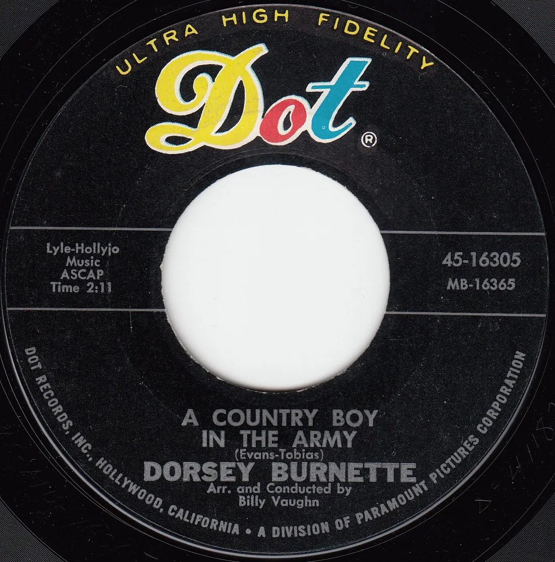 Country Boy in the Army – Dorsey Burnette (A-side label)