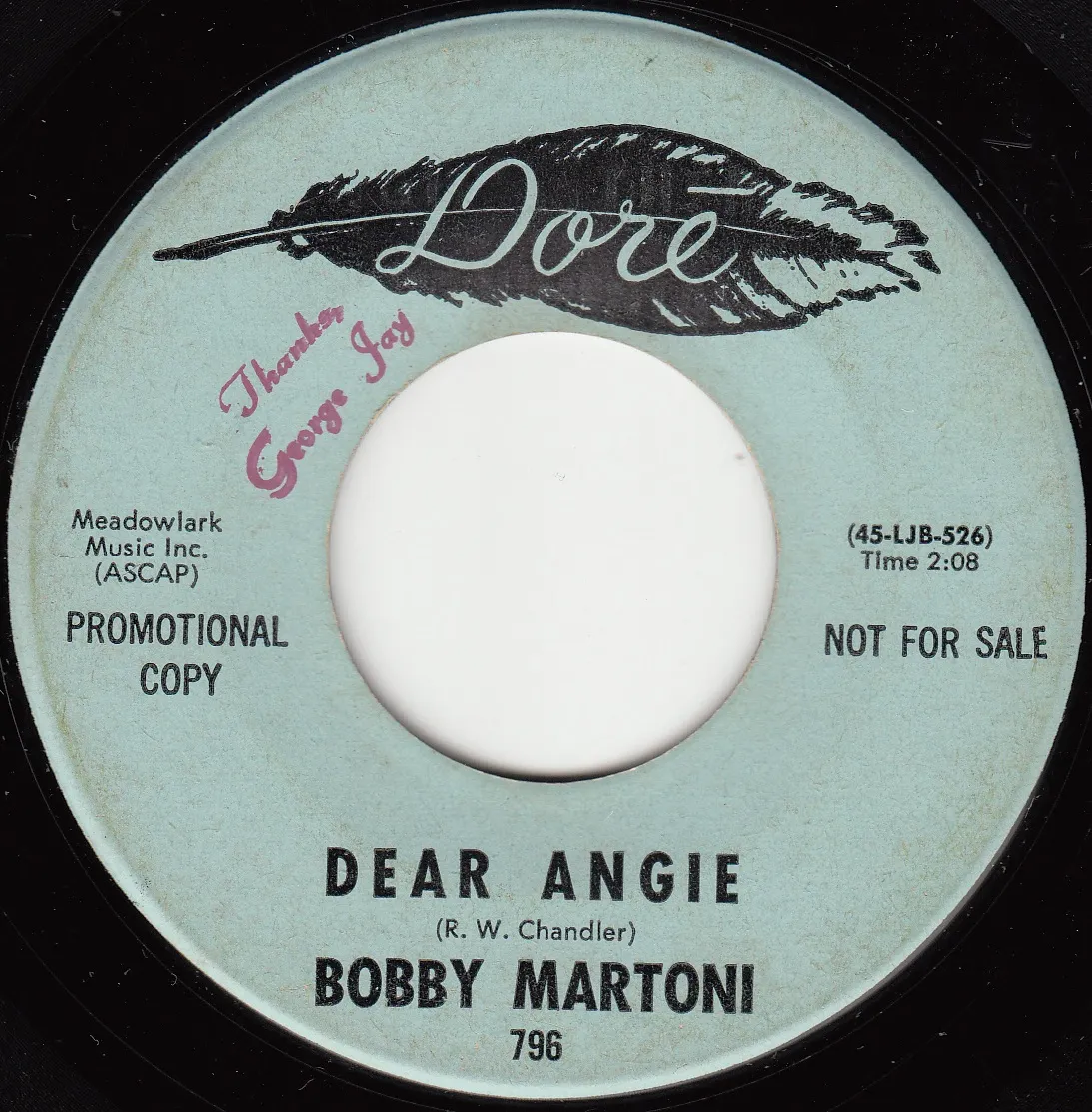 Dear Angie – Bobby Martoni (A-side label)