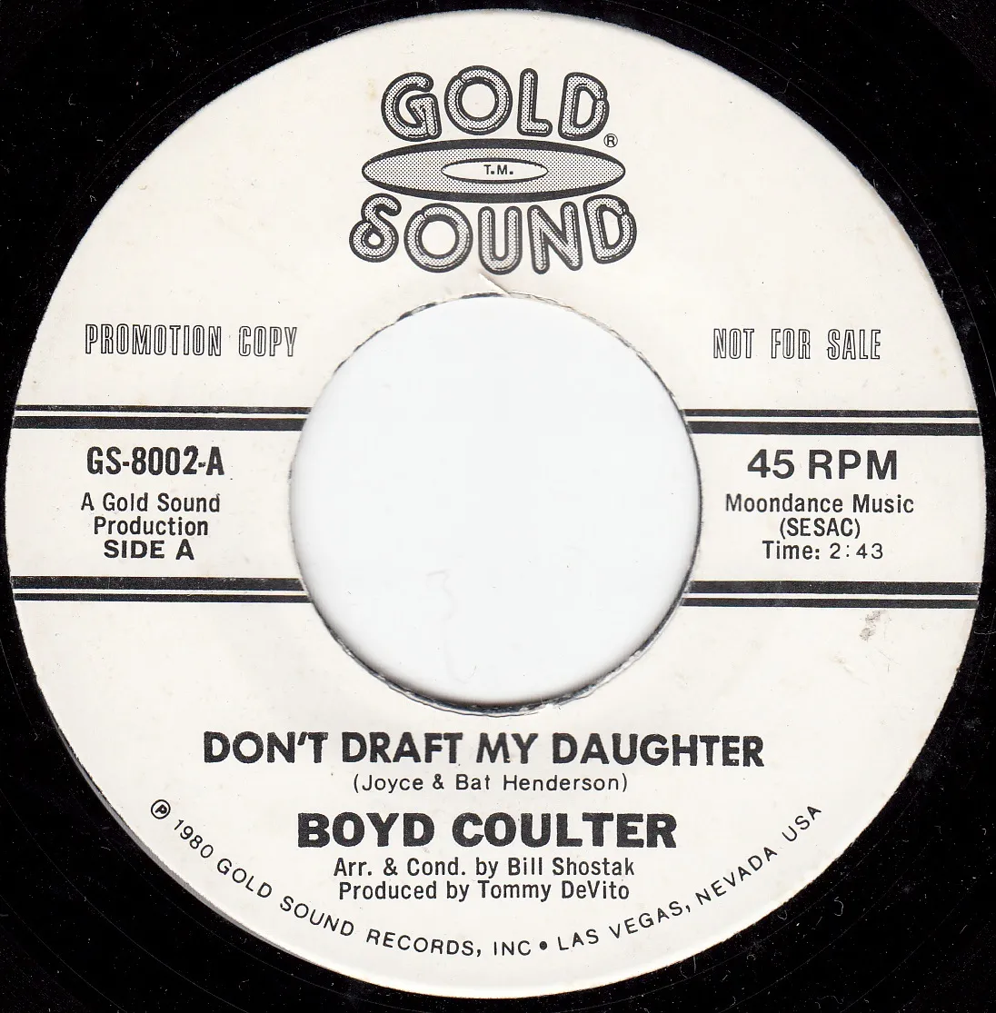 Don't Draft My Daughter – Boyd Coulter (A-side label)