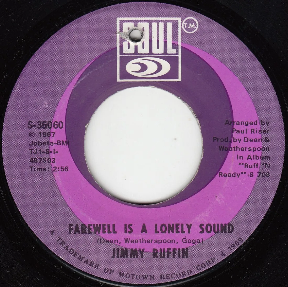Farewell Is a Lonely Sound – Jimmy Ruffin (A-side label)
