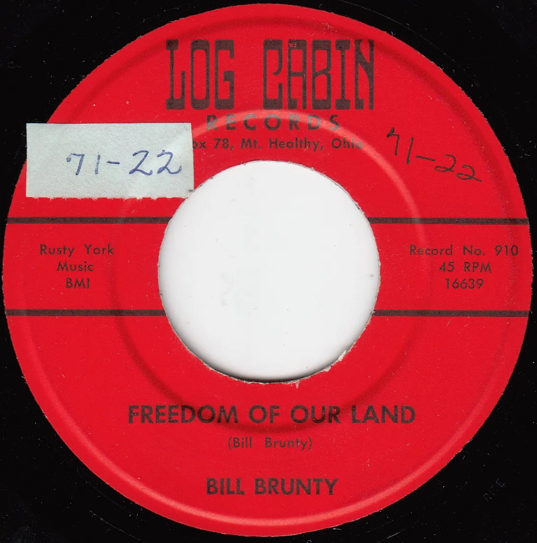 Freedom of Our Land – Bill Brunty (A-side label)
