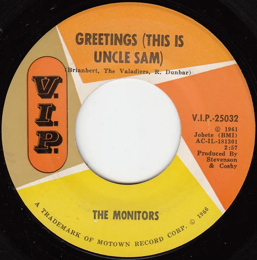 Greetings (This Is Uncle Sam) – The Monitors (A-side label)