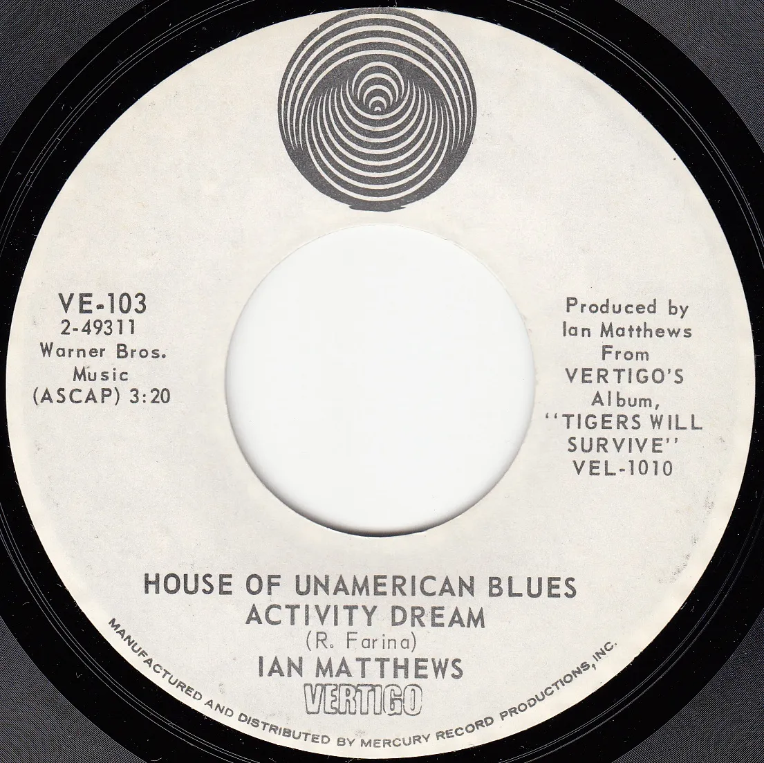 House of Unamerican Blues Activity Dream – Ian Matthews (A-side label)