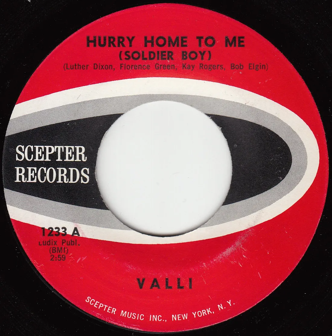 Hurry Home to Me (Soldier Boy) – Valli (A-side label)