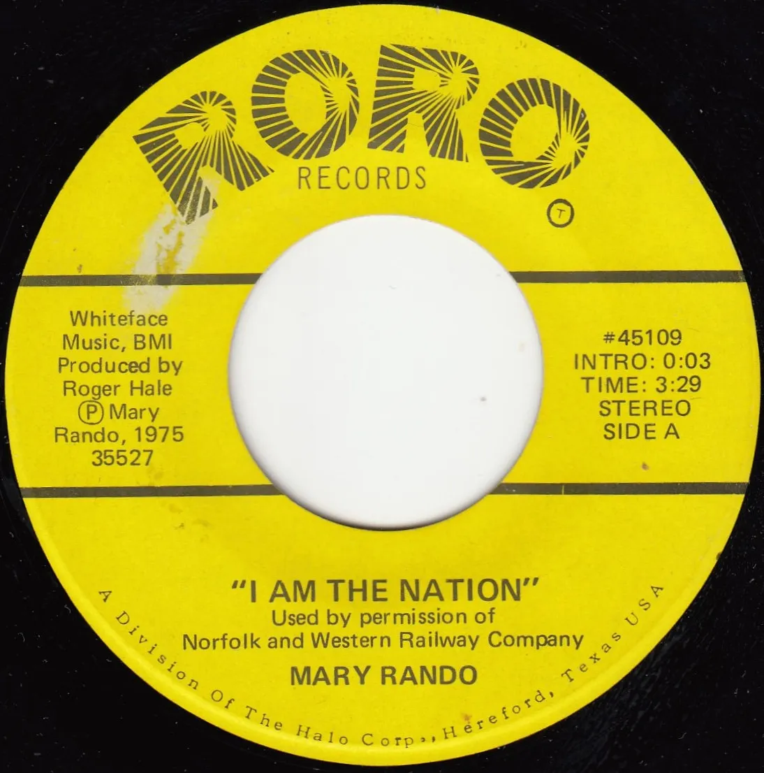 I Am the Nation – Mary Rando (A-side label)