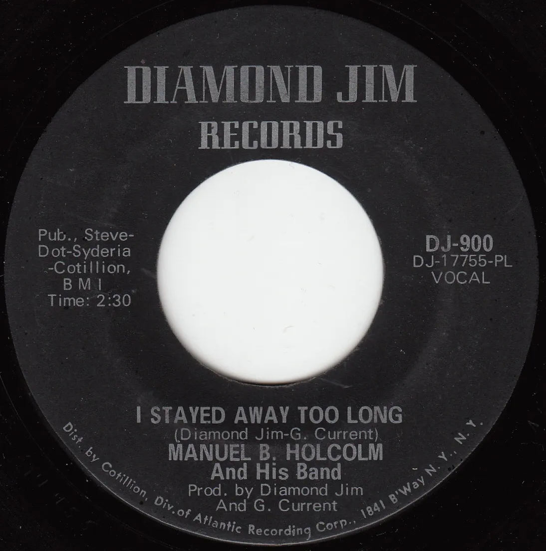 I Stayed Away Too Long – Manuel B. Holcolm (A-side label)
