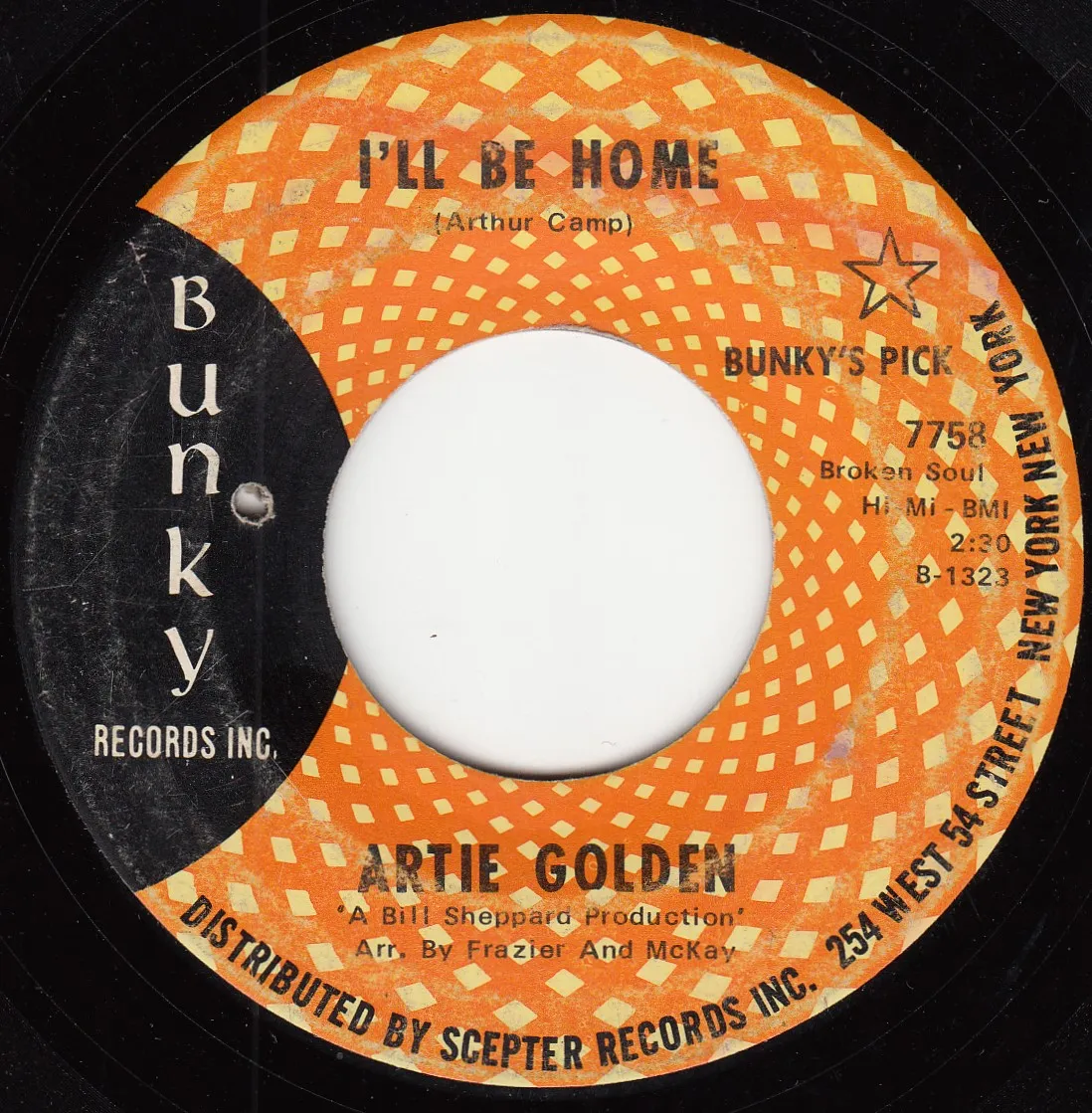 I'll Be Home – Artie Golden (A-side label)