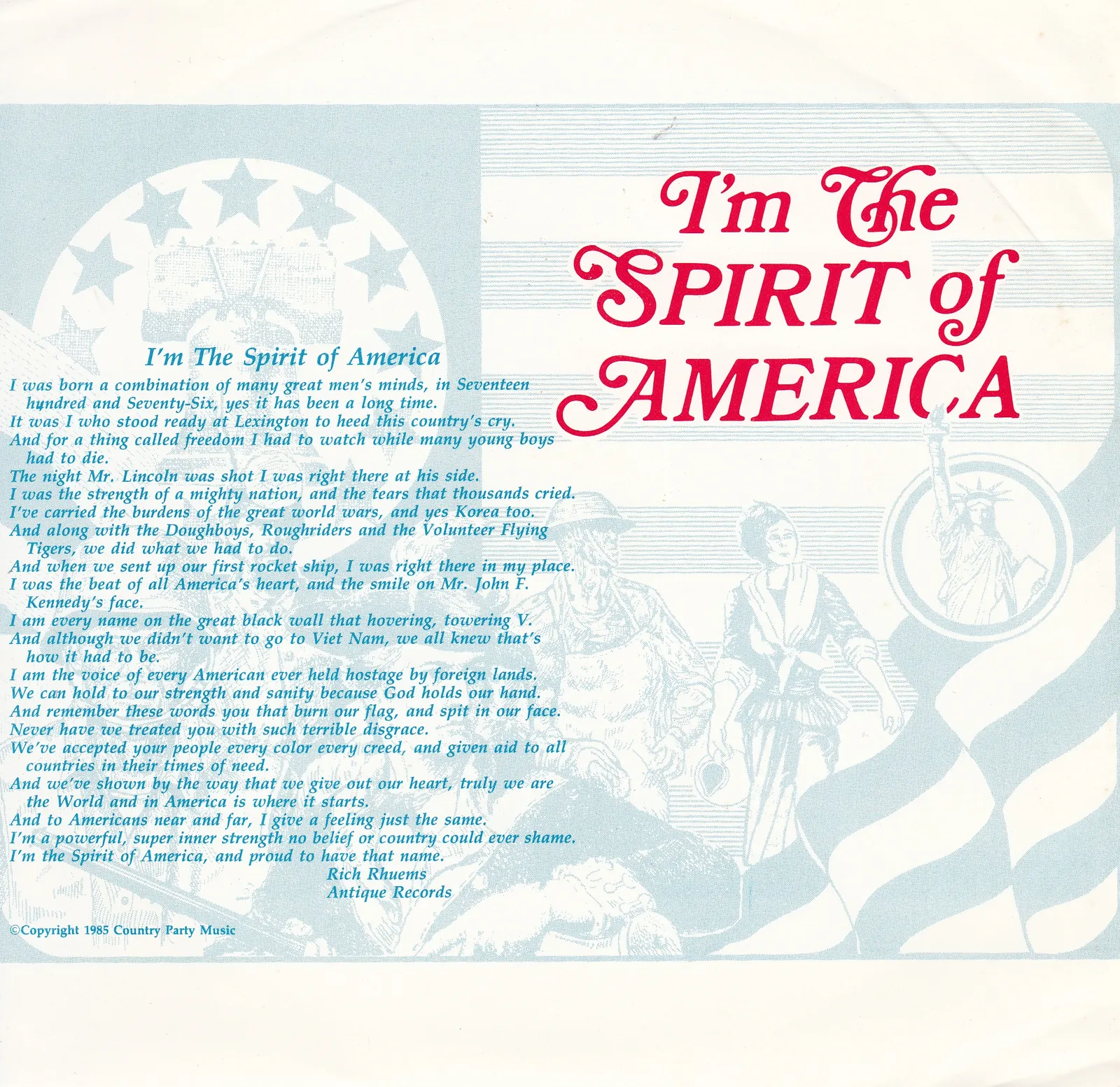 I'm the Spirit of America – Rich Rhuems (Picture sleeve)