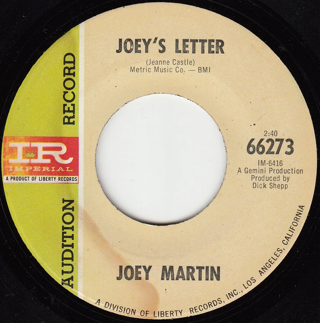 Joey's Letter – Joey Martin (A-side label)
