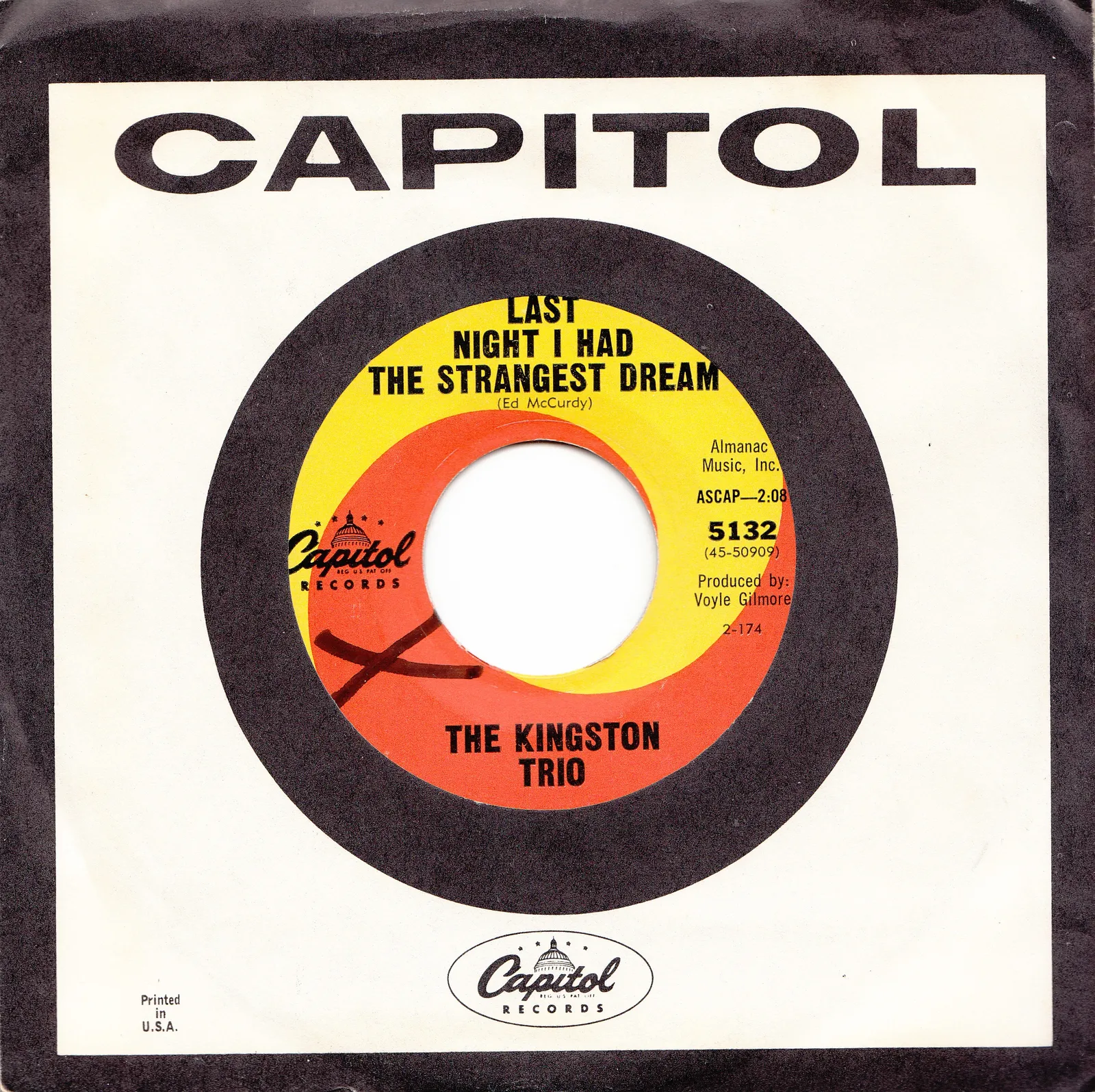 Last Night I Had the Strangest Dream – The Kingston Trio (Company sleeve)