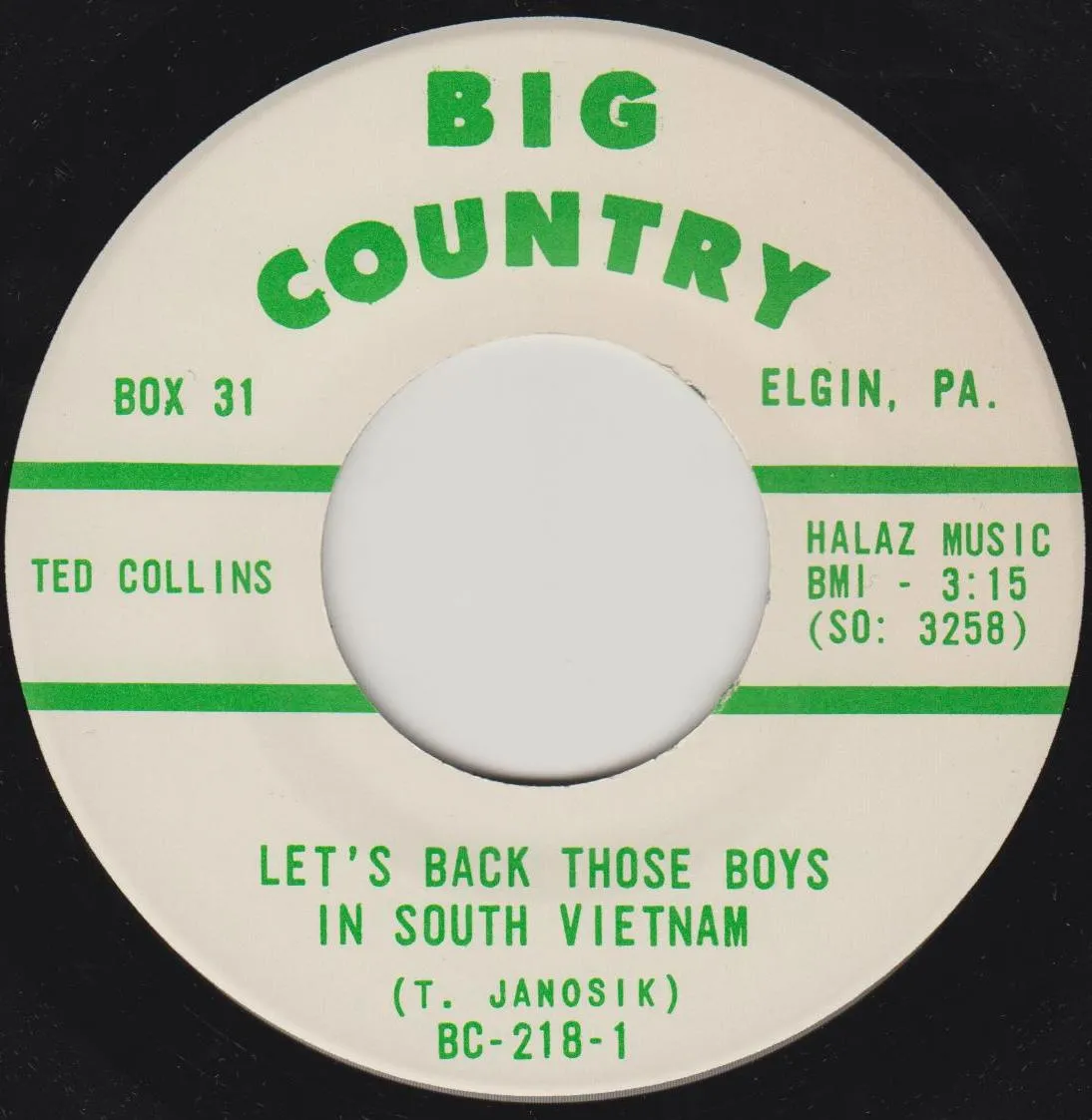 Let's Back Those Boys in South Vietnam – Ted Collins (Label (alternate scan))