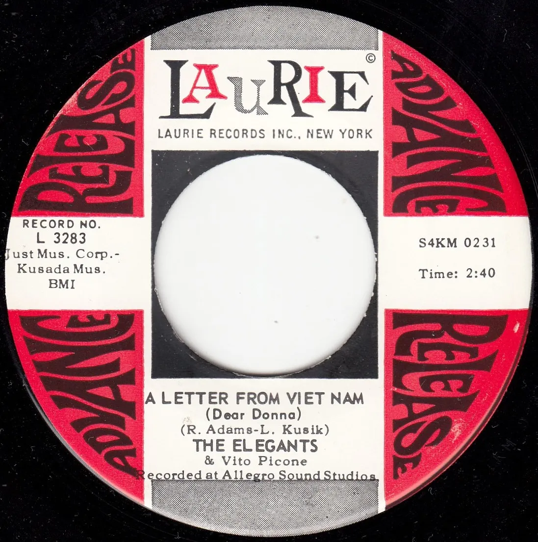 Letter From Viet Nam (Dear Donna) – The Elegants & Vito Picone (A-side label)