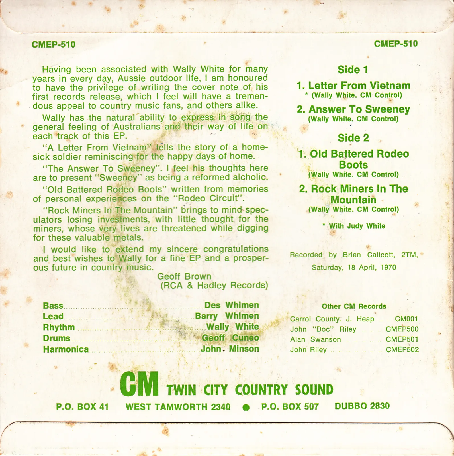 Letter From Vietnam – Wally White (Picture sleeve)