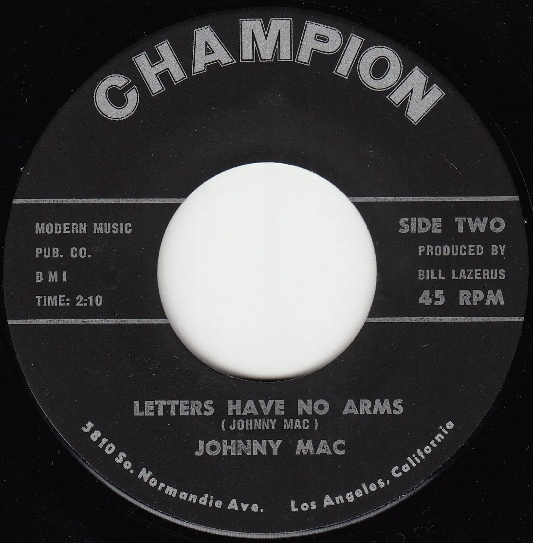 Letters Have No Arms – Johnny Mac (A-side label)