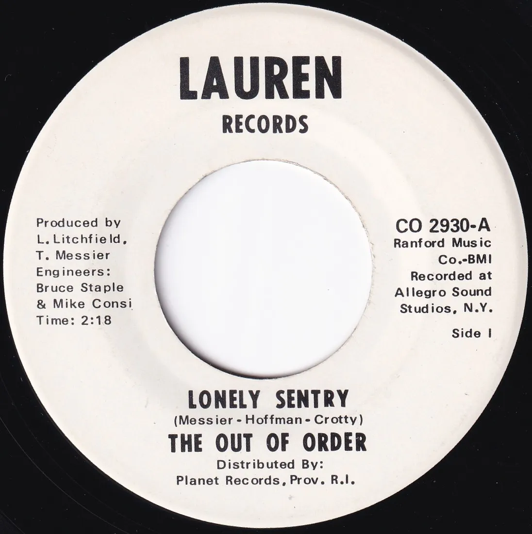 Lonely Sentry – The Out of Order (A-side label)