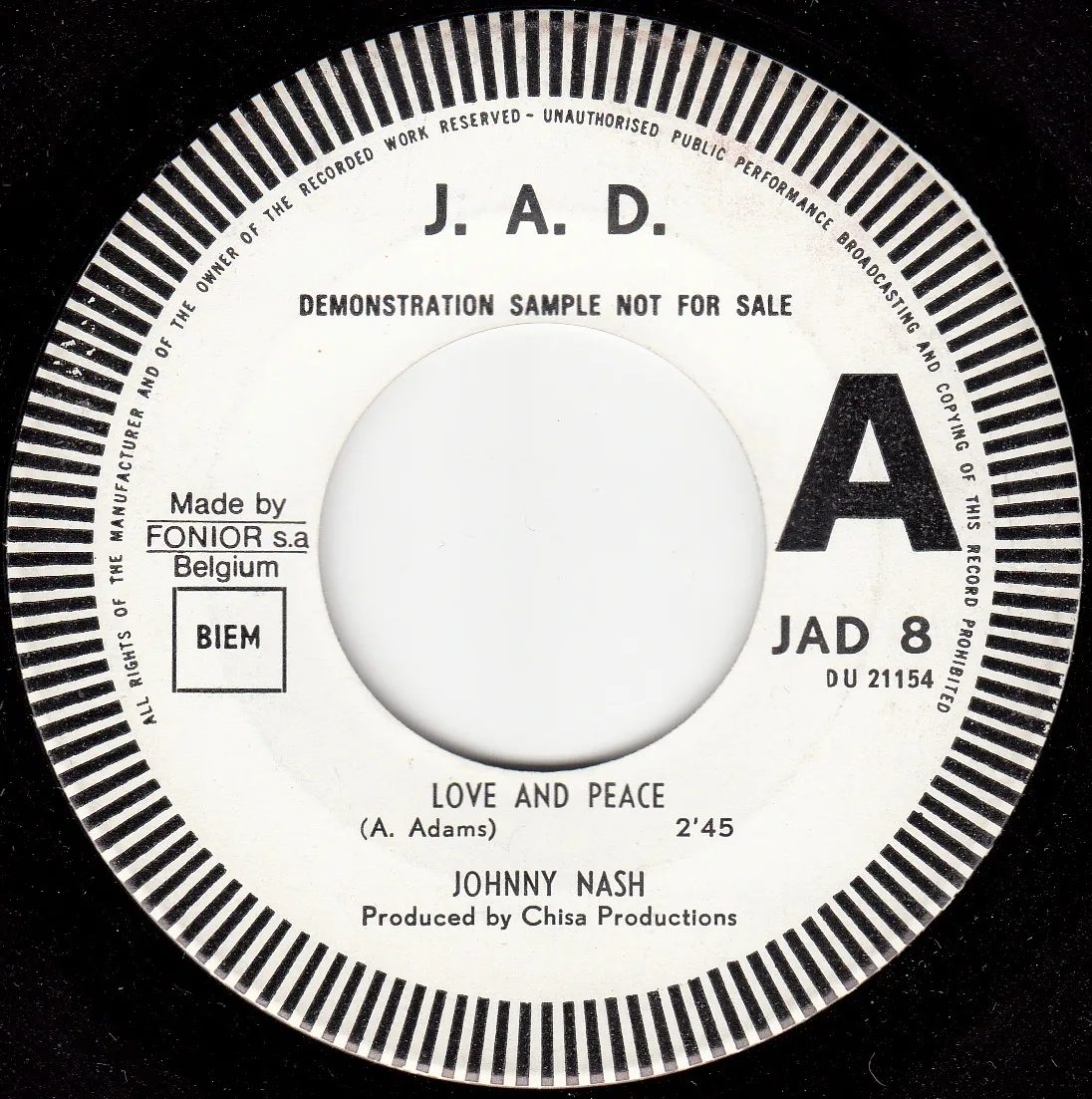 Love and Peace – Johnny Nash (A-side label)