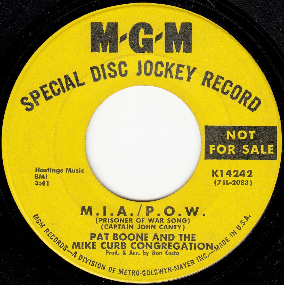 M.I.A. / P.O.W. (Prisoner of War Song) – Pat Boone (A-side label)