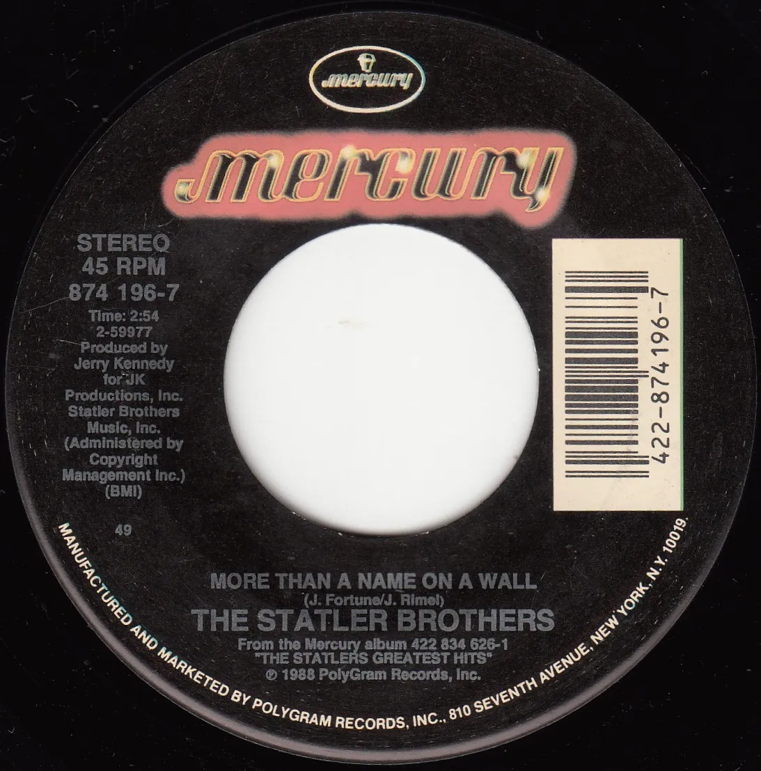 More Than a Name on a Wall – The Statler Brothers (A-side label)