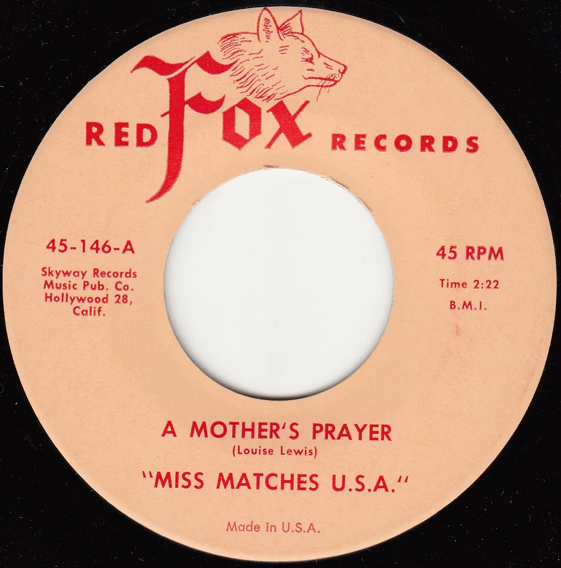 Mother's Prayer – Miss Matches U.S.A. (A-side label)