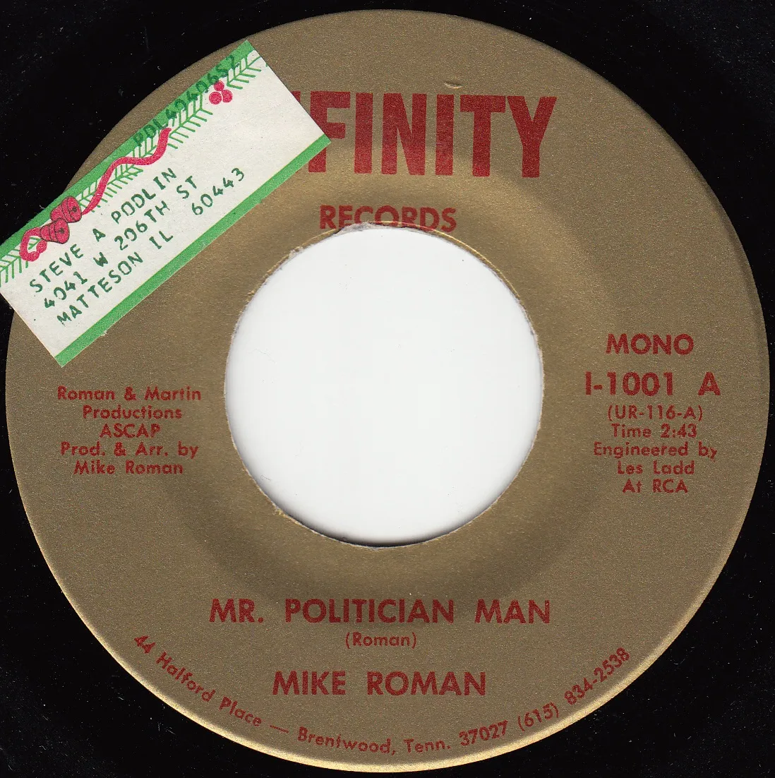 Mr. Politician Man – Mike Roman (A-side label)