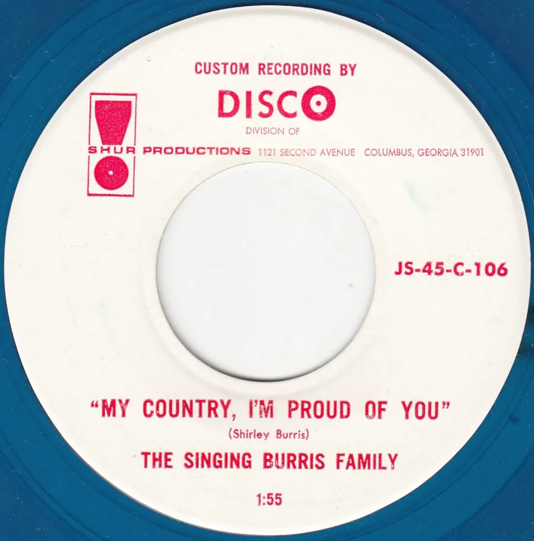 My Country, I'm Proud of You – The Singing Burris Family (A-side label)