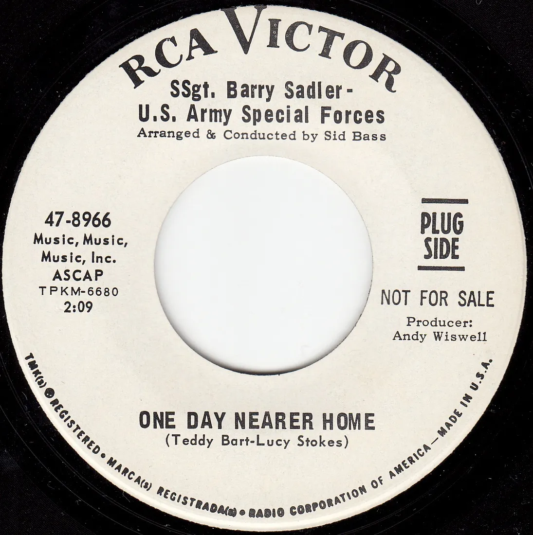 One Day Nearer Home – Barry Sadler (A-side label)