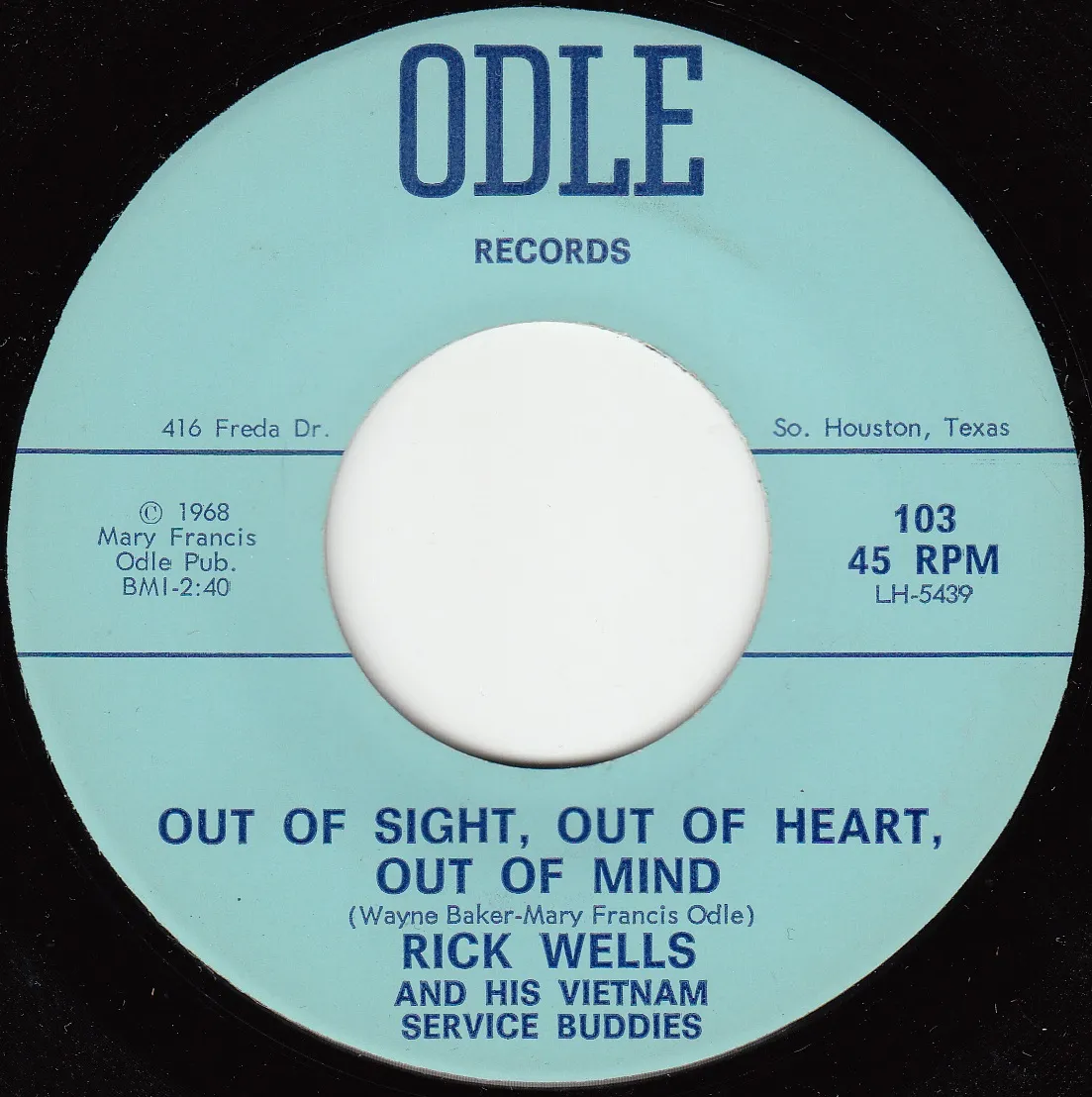 Out of Sight, Out of Heart, Out of Mind – Rick Wells (A-side label)