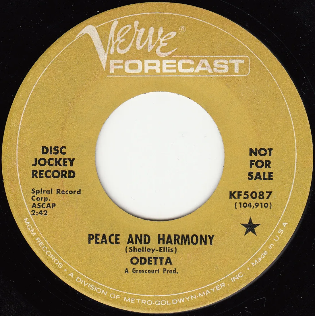 Peace and Harmony – Odetta (A-side label)
