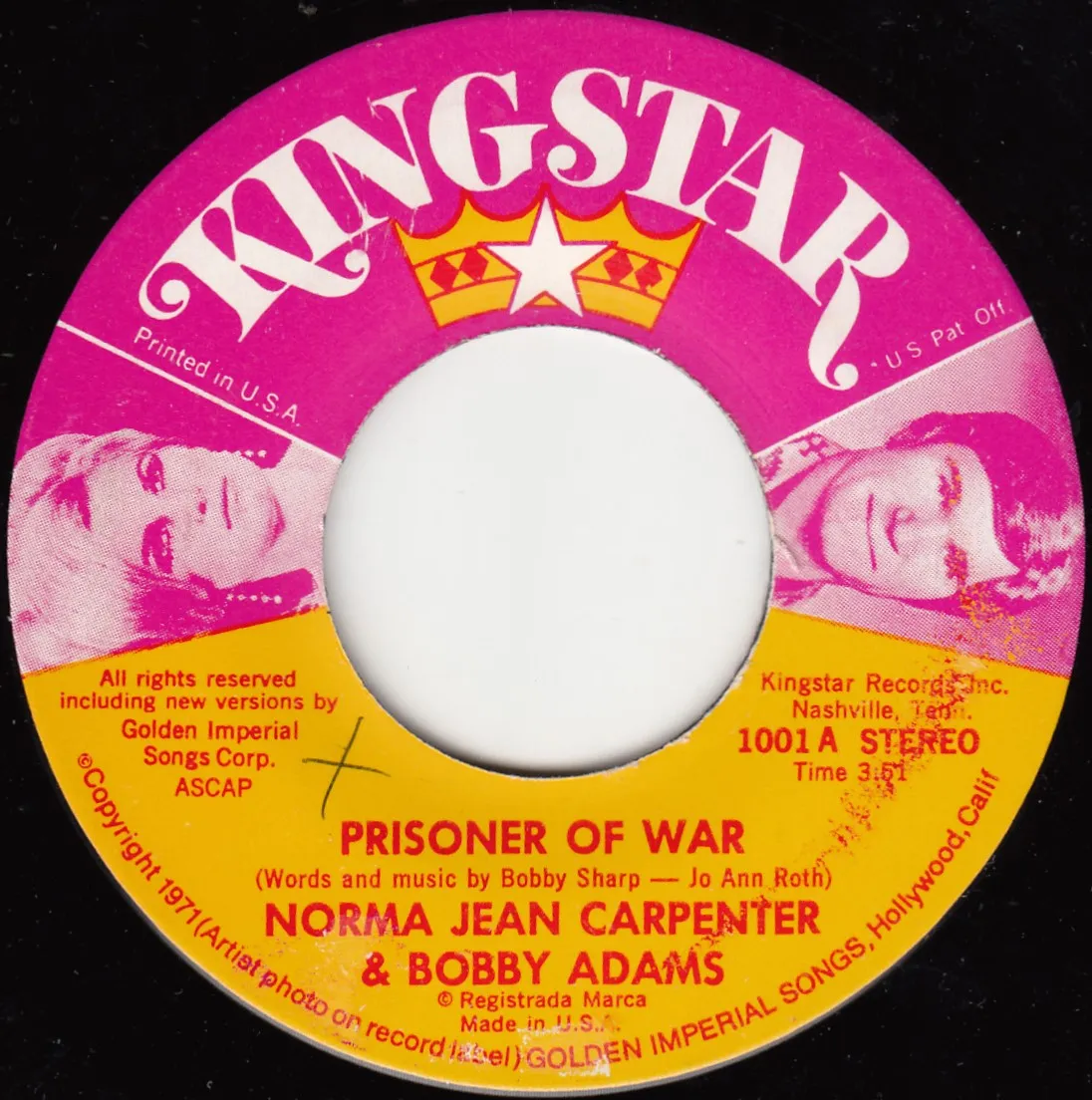 Prisoner Of War – Norma Jean Carpenter & Bobby Adams (A-side label)