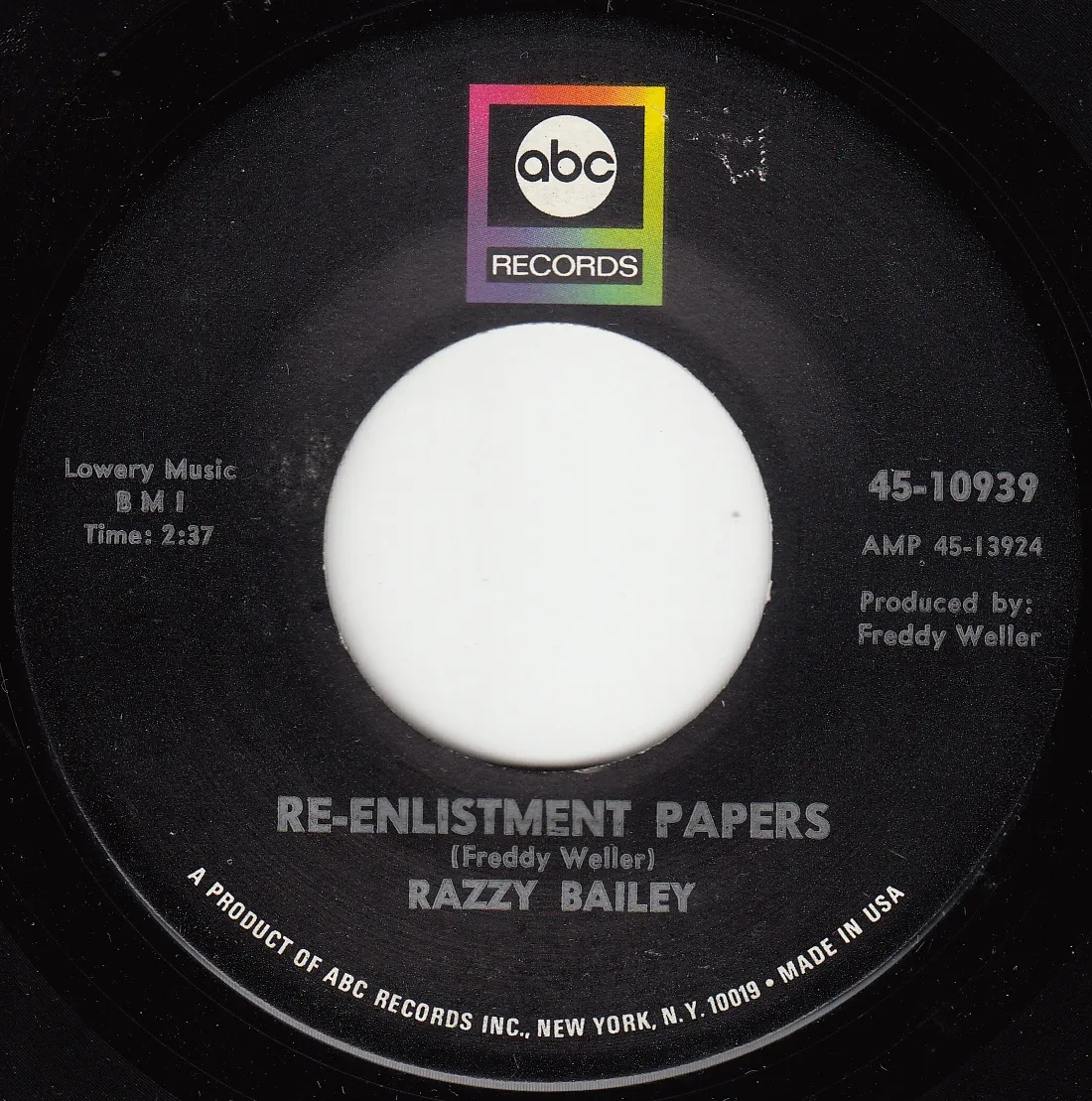 Re-Enlistment Papers – Razzy Bailey (A-side label)