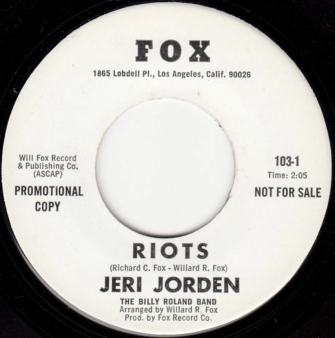 Riots – Jeri Jorden (A-side label)