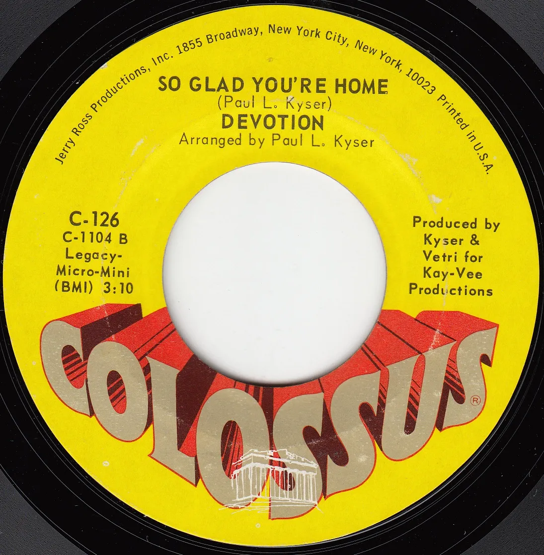 So Glad You're Home – Devotion (A-side label)