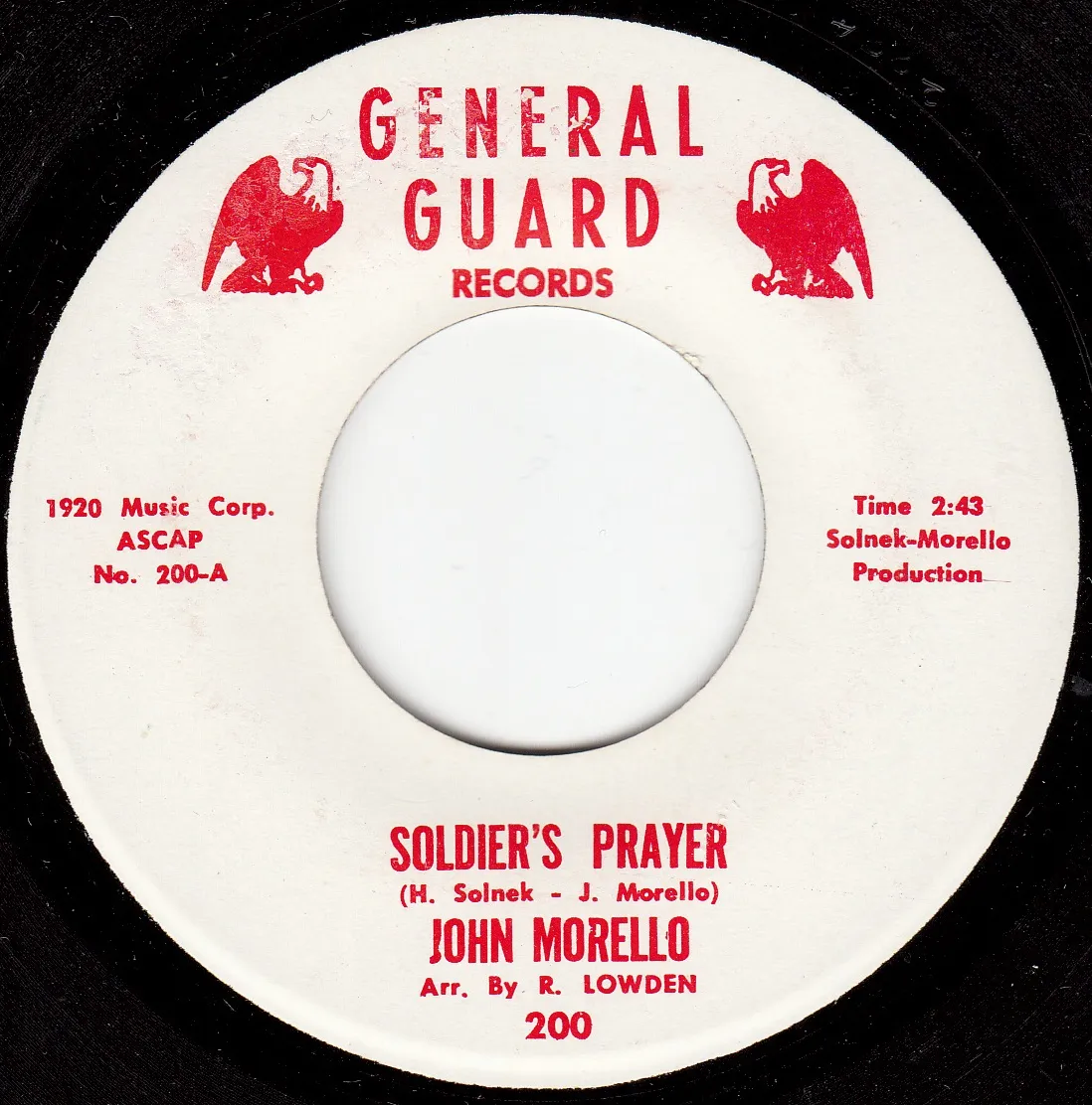 Soldier's Prayer – John Morello (A-side label)