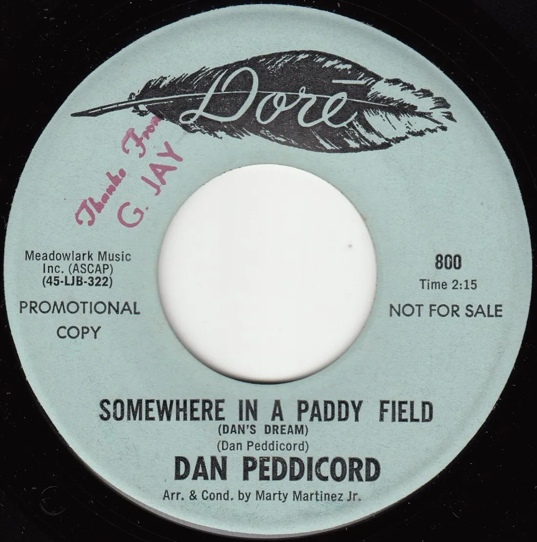 Somewhere in a Paddy Field (Dan's Dream) – Dan Peddicord (A-side label)