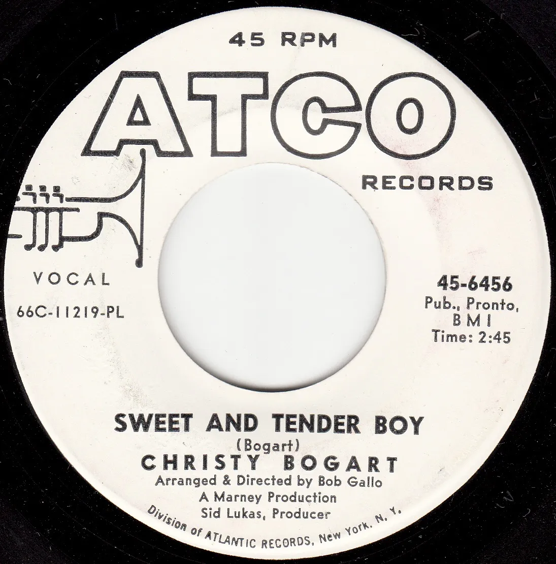 Sweet and Tender Boy – Christy Bogart (A-side label)