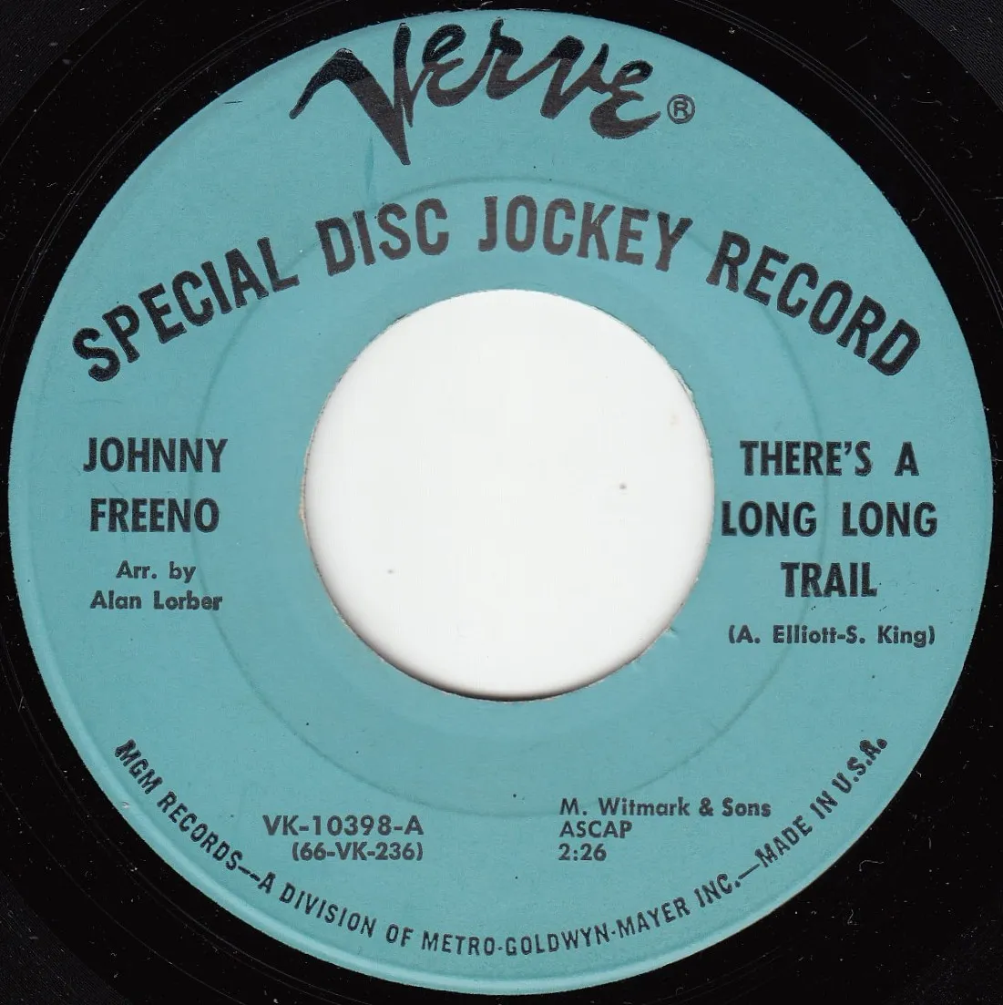 There's a Long Long Trail – Johnny Freeno (A-side label)