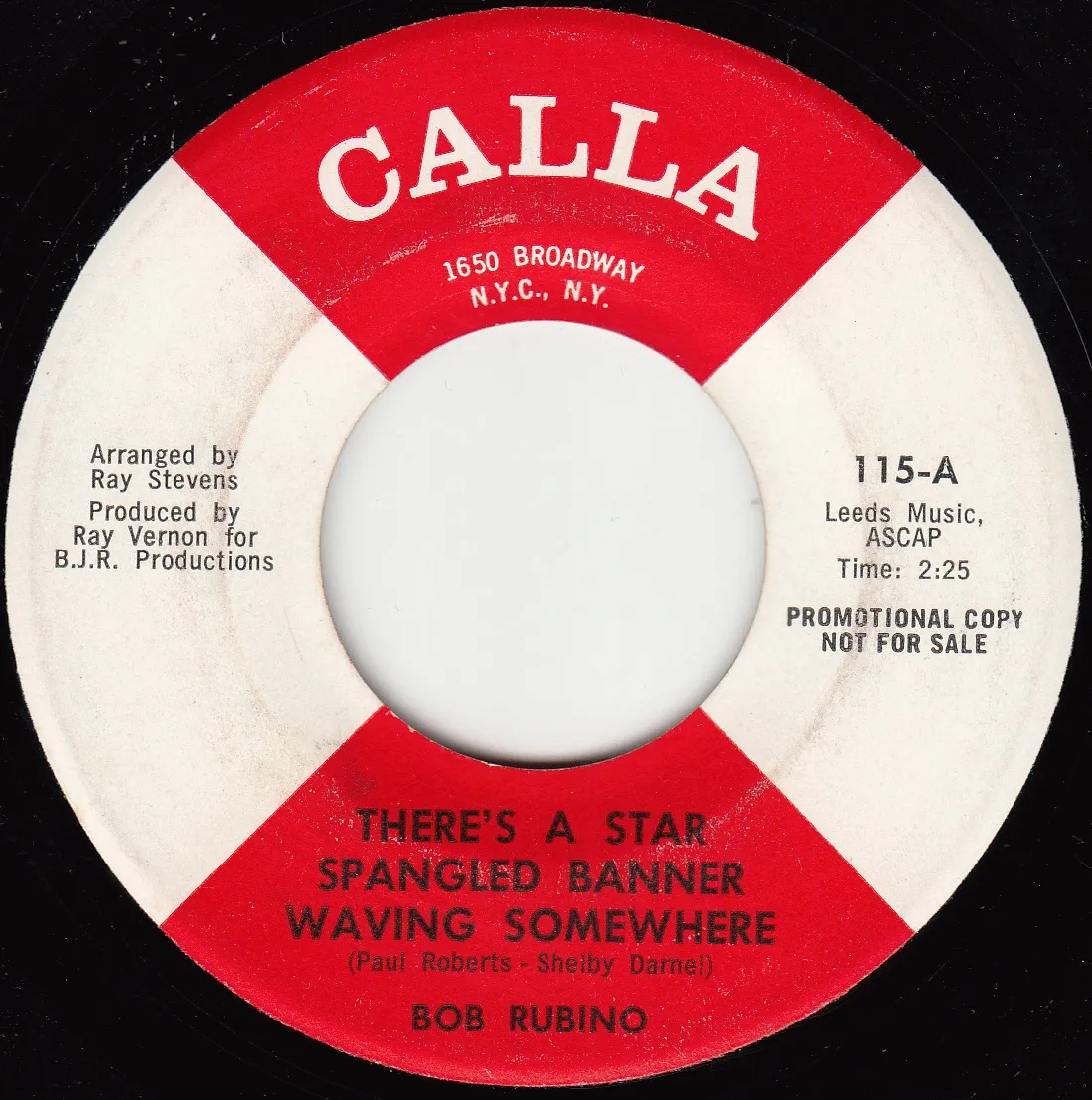 There's a Star Spangled Banner Waving Somewhere – Bob Rubino (A-side label)
