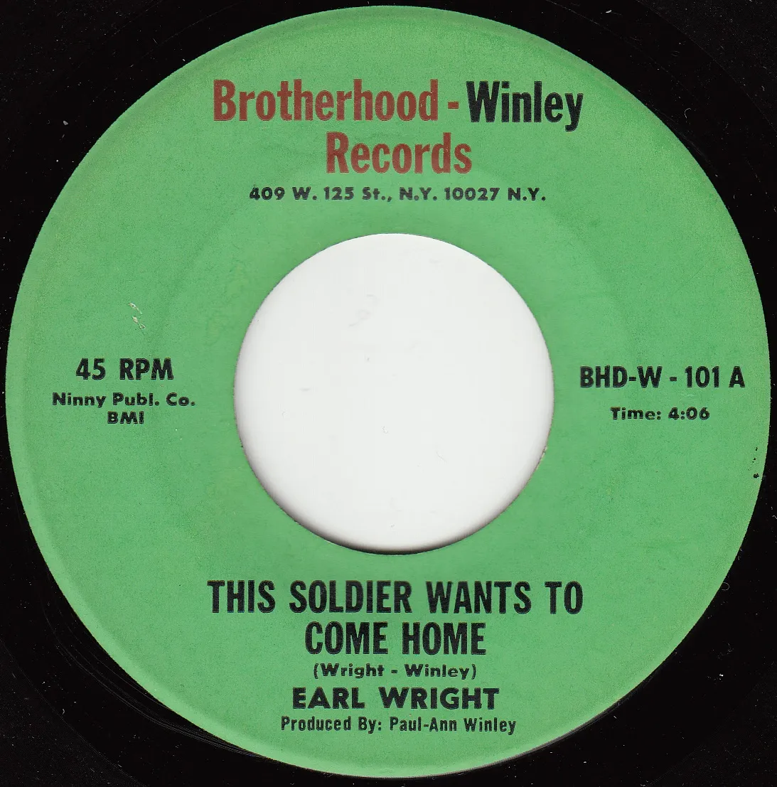 This Soldier Wants to Come Home – Earl Wright (A-side label)