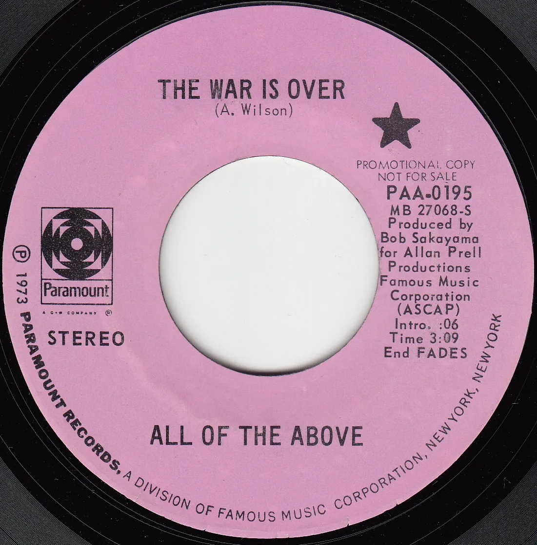 War Is Over – All Of The Above (A-side label)