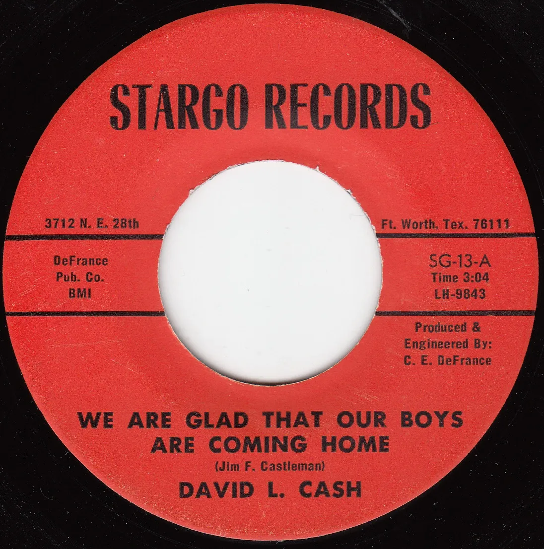 We Are Glad That Our Boys Are Coming Home – David L. Cash (A-side label)