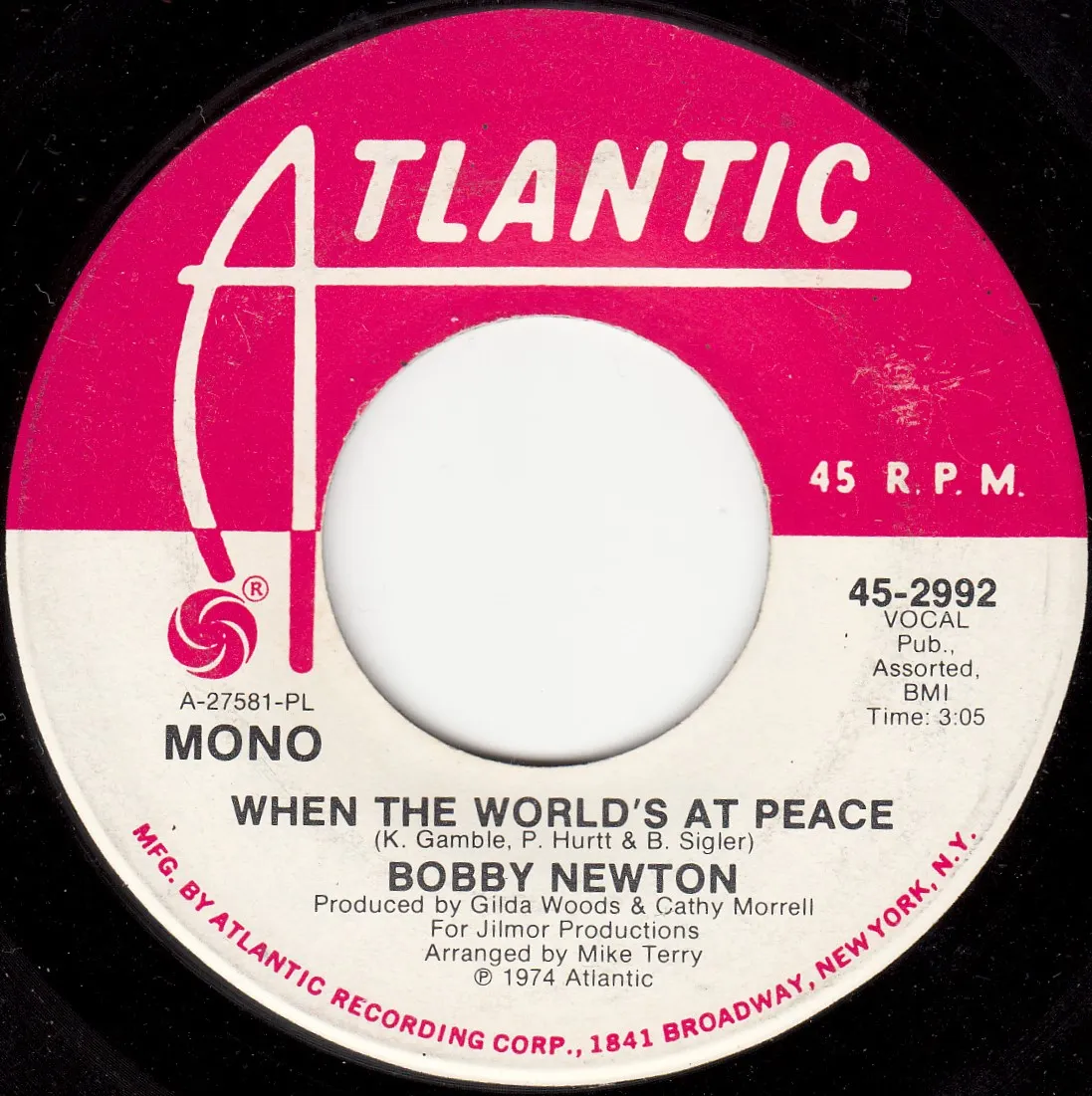 When the World's at Peace (Stereo) – Bobby Newton (Label (mono))