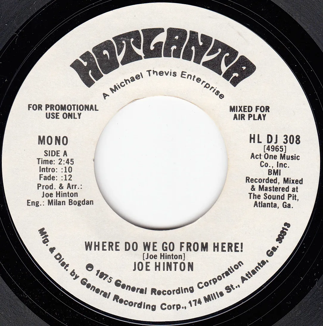 Where Do We Go From Here! – Joe Hinton (A-side label)