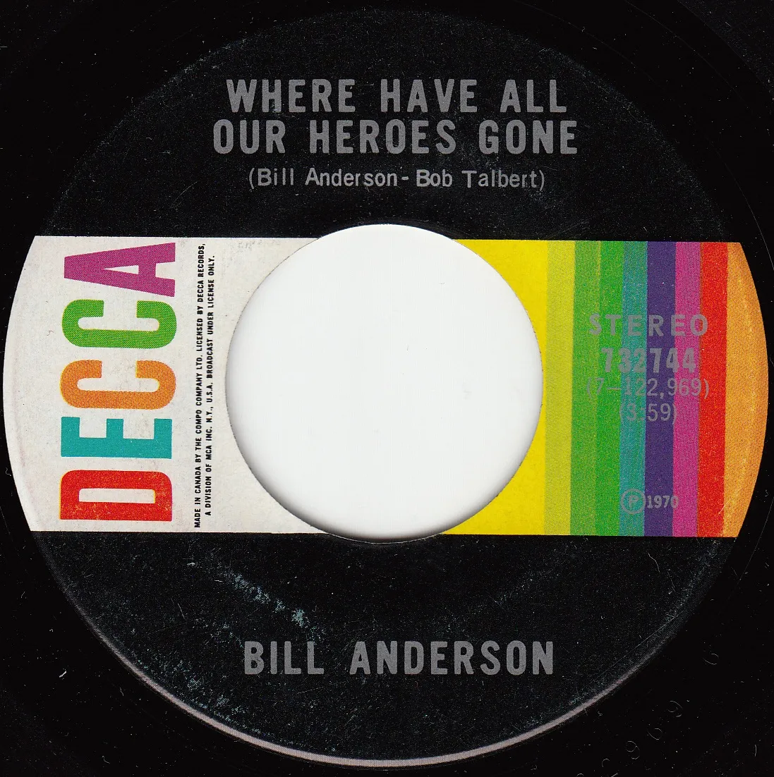 Where Have All Our Heroes Gone – Bill Anderson (A-side label)