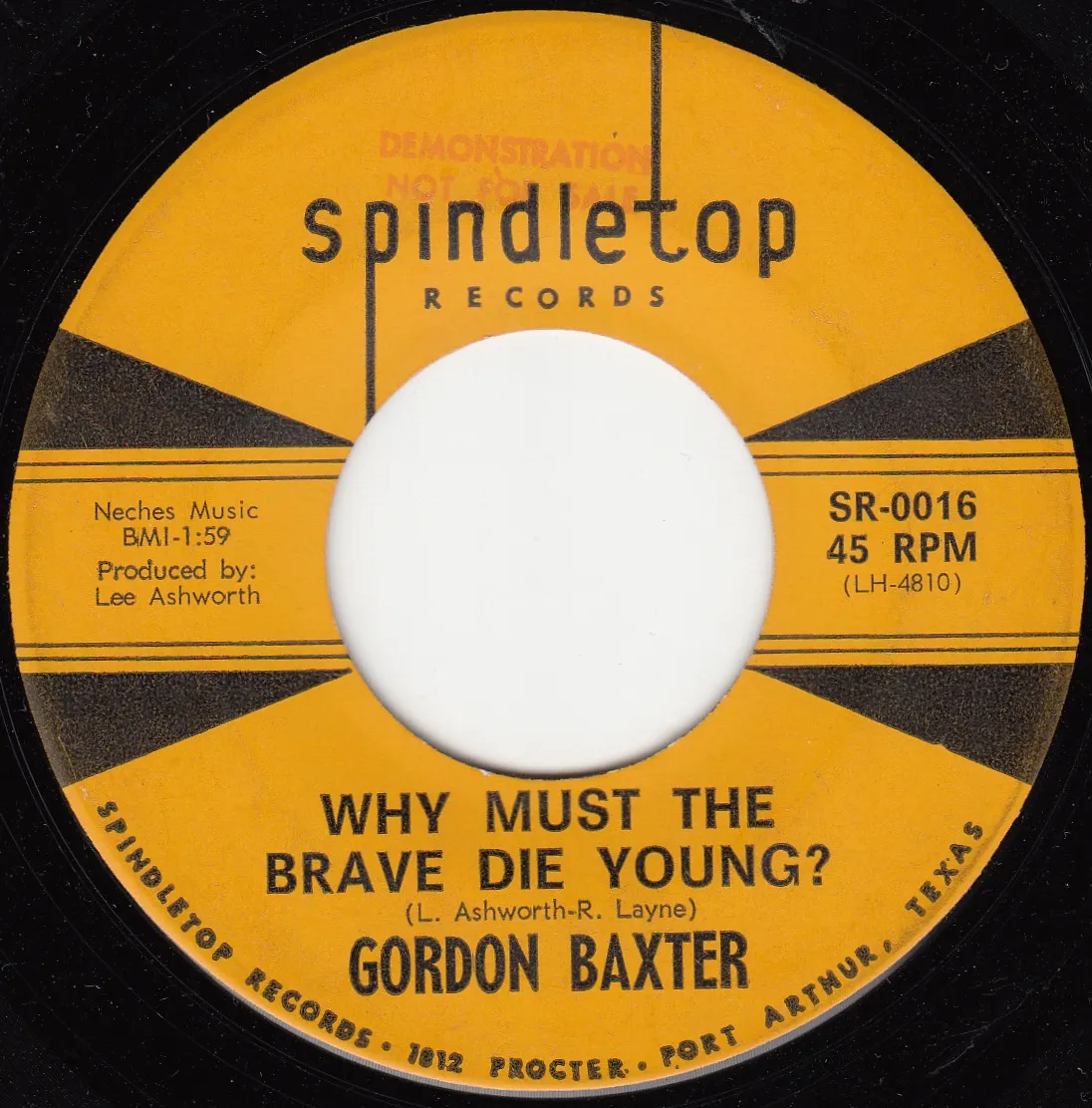 Why Must the Brave Die Young – Gordon Baxter (A-side label)